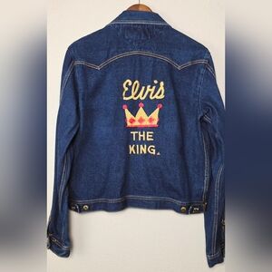Vintage Elvis “The King” Embroidered Denim Jacket – XL